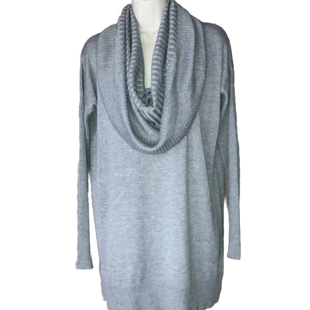 Cupio Womens M Sweater Gray Convertible Oversized Cowl Neck Long Sleeve Pullover